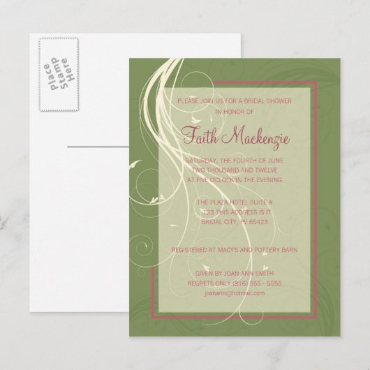 Green Swirl Bruids Douche Uitnodiging (Voorkant / Achterkant)