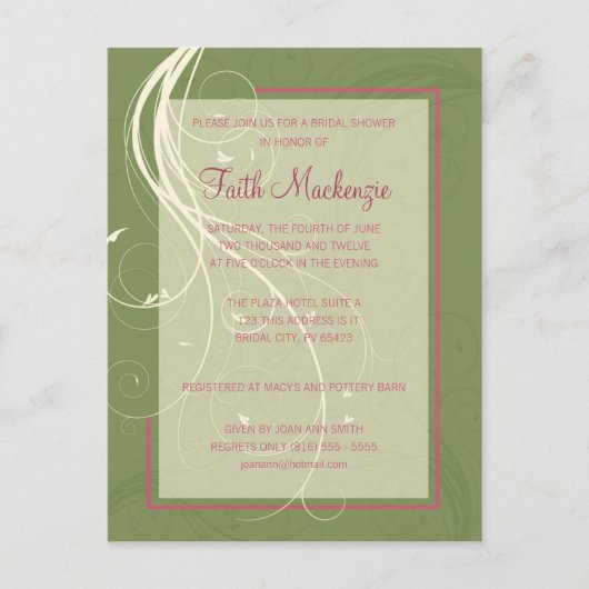 Green Swirl Bruids Douche Uitnodiging Briefkaart (Voorkant)