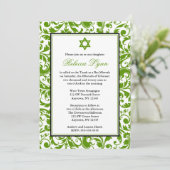 Green Swirl Damask Bat Mitzvah nodigt uit Kaart (Staand voorkant)
