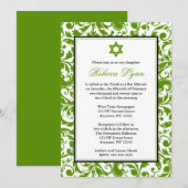 Green Swirl Damask Bat Mitzvah nodigt uit Kaart (Voorkant / Achterkant)