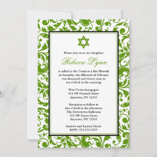 Green Swirl Damask Bat Mitzvah nodigt uit Kaart