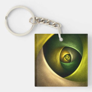Green Swirl Floral Modern Abstract Kunstpatroon #2 Sleutelhanger