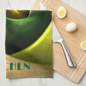 Green Swirl Floral Modern Abstract Kunstpatroon #2 Theedoek (Quarter Fold)