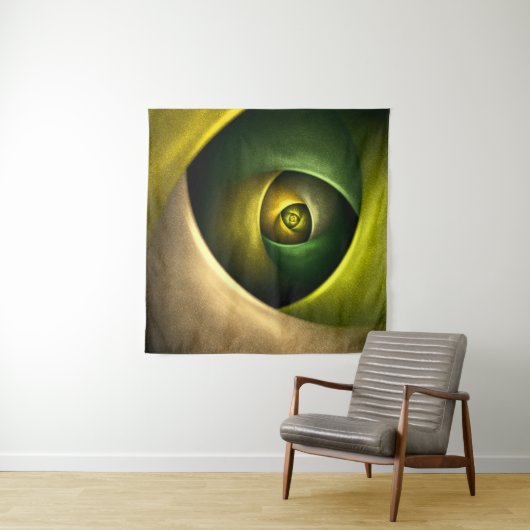 Green Swirl Floral Modern Abstract Kunstpatroon #2 Wandkleed (In situ)