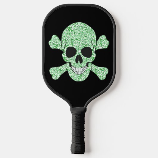 Green Swirl Ireland Skull and Crossbones Pickleball Paddle (Achterkant)