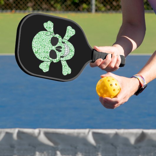 Green Swirl Ireland Skull and Crossbones Pickleball Paddle (Insitu)