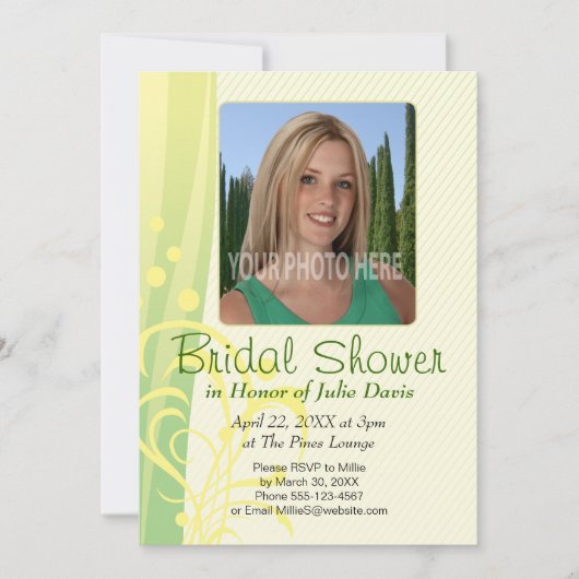 Green Swirls Bridal Shower Invitation Kaart (Voorkant)
