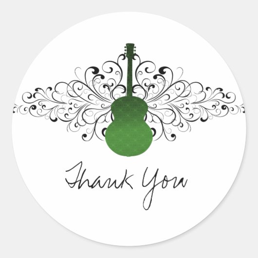 Green Swirls Guitar Dank u Stickers (Voorkant)