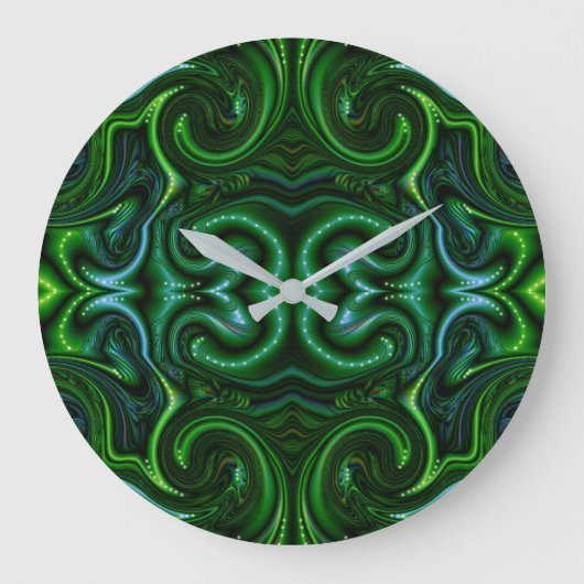 Green Swirly Spoted Abstract Fine Art Glass Blik Grote Klok (Voorkant)