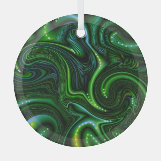 Green Swirly Spotted Abstract Fine Art Suncatcher Glas Ornament (Voorkant)