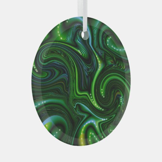 Green Swirly Spotted Abstract Fine Art Suncatcher Glas Ornament (Voorkant Rechts)
