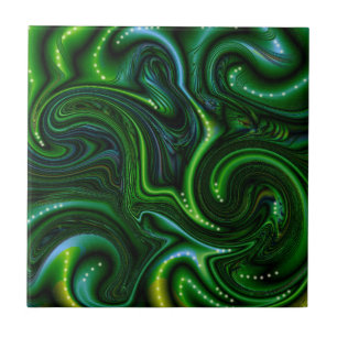 Green Swirly Spotted Abstract Fine Art Tegeltje