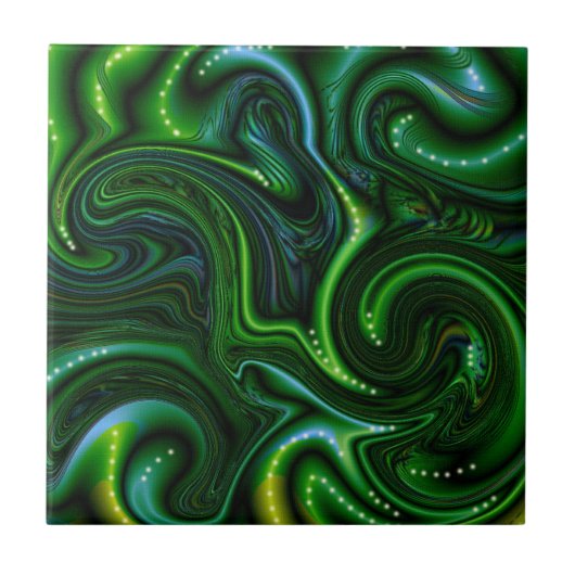 Green Swirly Spotted Abstract Fine Art Tegeltje (Voorkant)