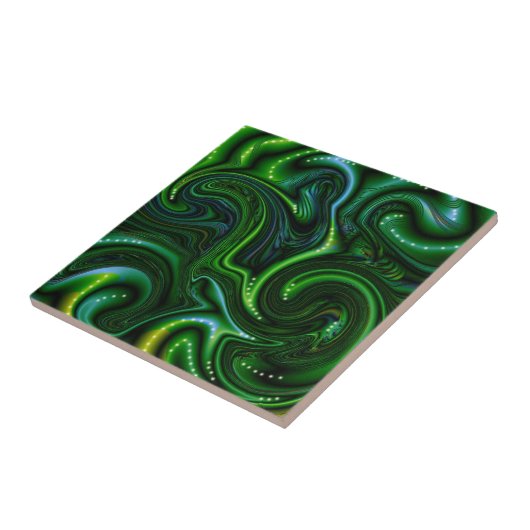 Green Swirly Spotted Abstract Fine Art Tegeltje (Zijkant)