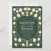 Green Sword Shield Fantasy Wedding QR-code Kaart (Voorkant)