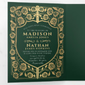 Green Sword Shield Middeleeuwse Fantasy Royal Wedd Drieluik Uitnodiging (Binnenzijde eerst)