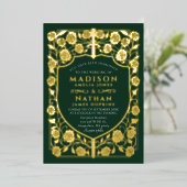 Green Sword Shield middeleeuwse monogram bruiloft Folie Uitnodiging (Staand Voorkant)