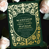 Green Sword Shield middeleeuwse monogram bruiloft Folie Uitnodiging