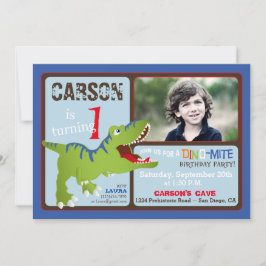 Green T-Rex Dinosaur First Birthday Invite Kaart