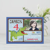 Green T-Rex Dinosaur Fourth Birthday Invite Kaart (Staand voorkant)