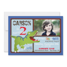 Green T-Rex Dinosaur Second Birthday Invite