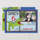 Green T-Rex Dinosaur Zesde verjaardag Uitnodiging (Voorkant / Achterkant)