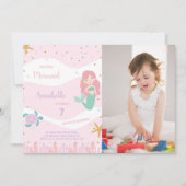 Green Tail Zeemeermin Verjaardag Uitnodiging met F (Voorkant)