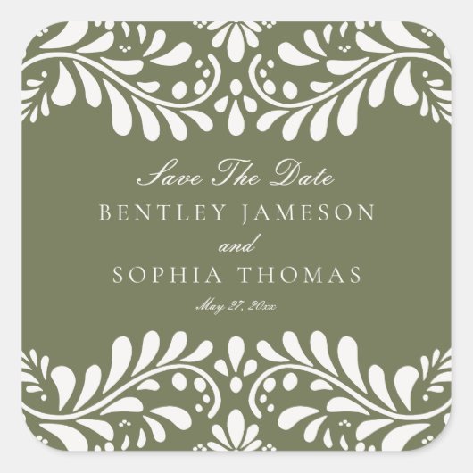 Green Talavera Tegel Fiesta Save the Date Envelope Vierkante Sticker (Voorkant)