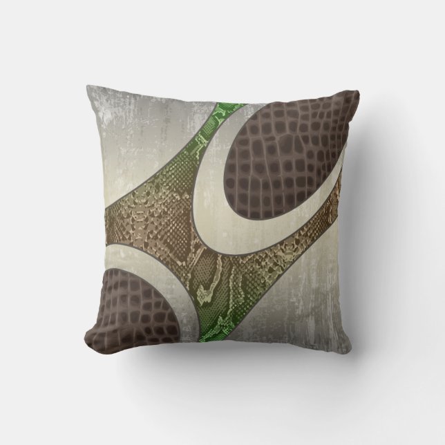 Green/Tan Abstracte Snakeskin Croc Pillow Kussen (Voorkant)