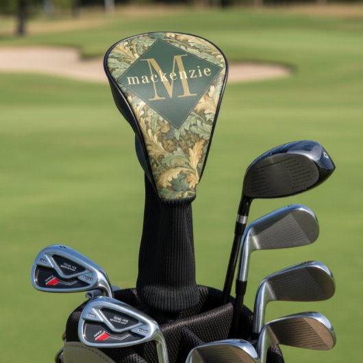 Green Tan Foliage William Morris Elegant Monogram Golfheadcover