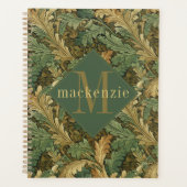 Green Tan Foliage William Morris Elegant Monogram Planner (Voorkant)