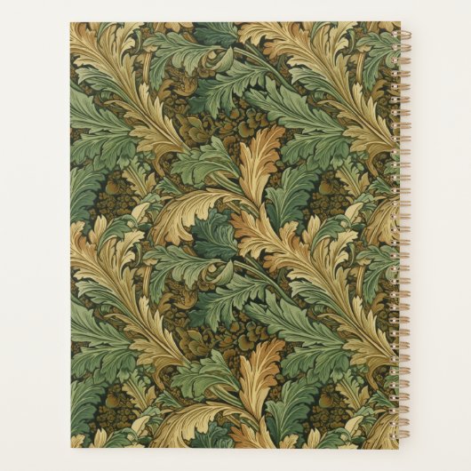 Green Tan Foliage William Morris Elegant Monogram Planner (Achterkant)