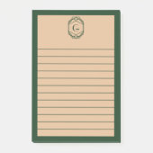 Green & Tan Geometric Art Deco Monogram Lined Post-it® Notes (Voorkant)