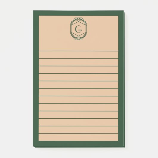 Green & Tan Geometric Art Deco Monogram Lined Post-it® Notes (Voorkant)