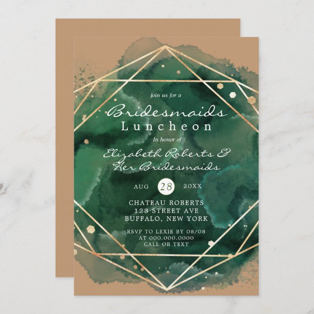 Green Tan Gold Paint Bridesmaids Luncheon Invites (Voorkant / Achterkant)