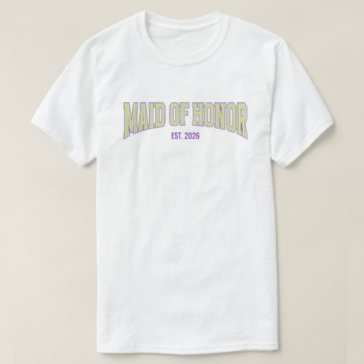 Green + Tan Stripe Purple MAID OF HONOR T-shirt (Design voorkant)