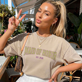 Green + Tan Stripe Purple MAID OF HONOR T-shirt