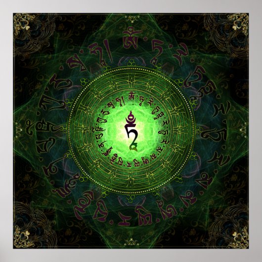 Green Tara Mantra - Bescherming tegen gevaren en s Poster (Voorkant)