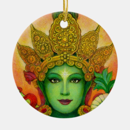 "Green Tara's Face"-kerstornament Keramisch Ornament (Voorkant)