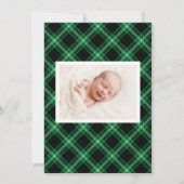 Green Tartan Baby Birth Notice Photo Card Aankondiging (Achterkant)