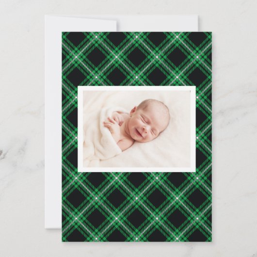 Green Tartan Baby Birth Notice Photo Card Aankondiging (Achterkant)