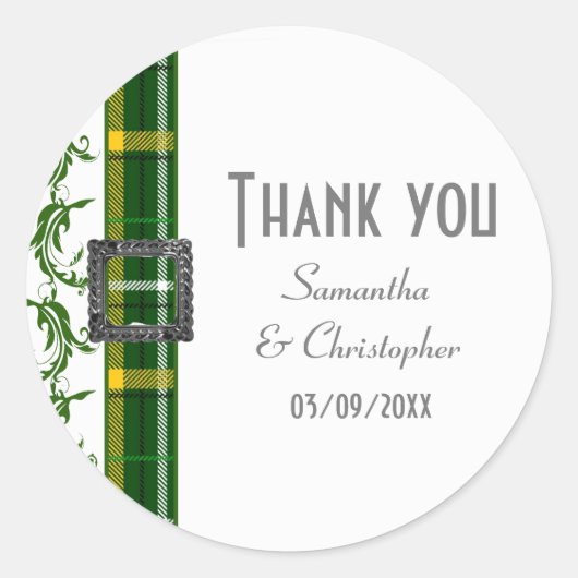 Green tartan bedankt ronde sticker (Voorkant)