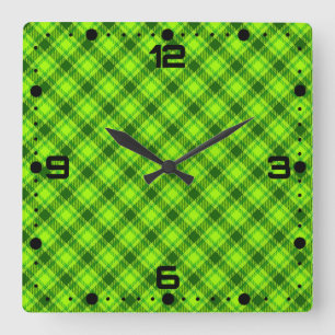 Green Tartan Checkered Plaid Pattern-57578 Vierkante Klok