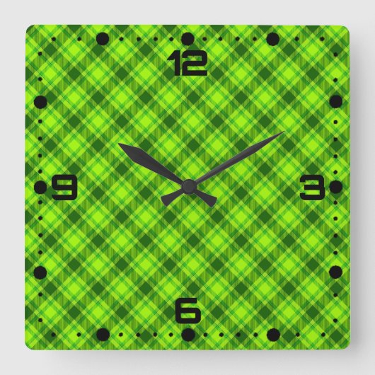Green Tartan Checkered Plaid Pattern-57578 Vierkante Klok (Voorkant)