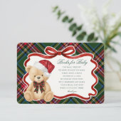 Green Tartan Christmas Bear Books for Baby Card Informatiekaartje (Staand voorkant)