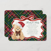 Green Tartan Christmas Bear Books for Baby Card Informatiekaartje (Voorkant / Achterkant)