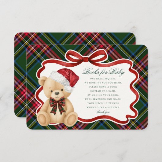 Green Tartan Christmas Bear Books for Baby Card Informatiekaartje (Voorkant / Achterkant)