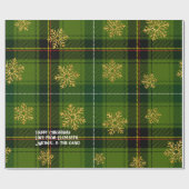 Green Tartan Gold Snowflake Personalized Christmas Cadeaupapier (Vlak)