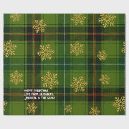 Green Tartan Gold Snowflake Personalized Christmas Cadeaupapier