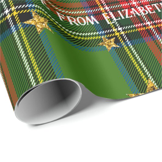 Green Tartan Gold Star Personalized Christmas Cadeaupapier (Rol Hoek)